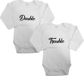 Baby rompertje - Double Trouble - Romper lange mouw wit - Maat 50/56 - Tweeling