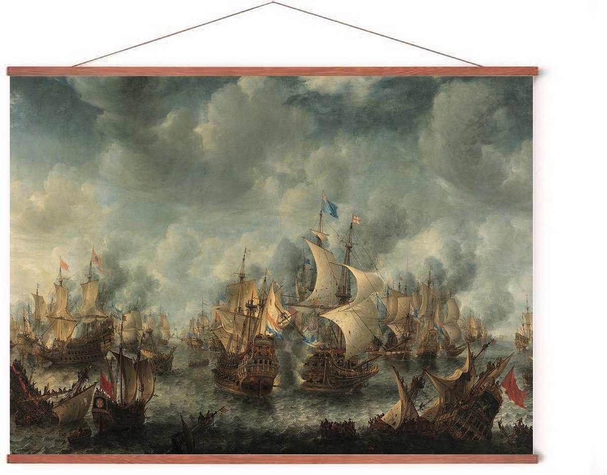 Esque Poster In Posterhanger - Slag bij Ter Heijde - 50x70 cm - Kader Hout - Ophangsysteem - Rijksmuseum - VOC - Gouden Eeuw