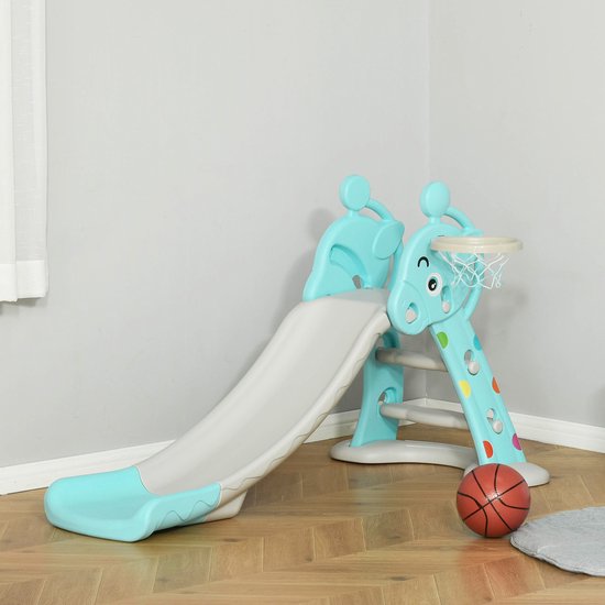 AIYAPLAY Kinderglijbaan 7-in-1, glijbaan voor kleine kinderen met basketbalmand, klimrek, telescoop, tunnel, stuurwiel, platformgang, opbergmand, kinderspeelplaats voor kinderen van 1 tot 3 jaar