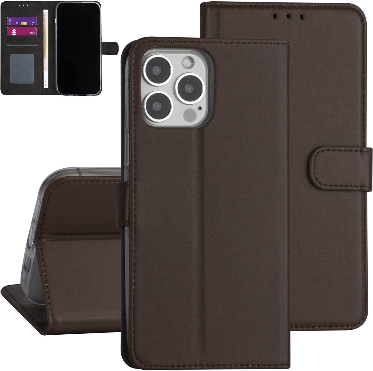 iPhone 13 Pro Max Booktype hoesje - Bruin - Pasjeshouder - Magneetsluiting
