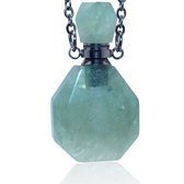 Bixorp Gems - Zilveren Edelstenen Ketting met Fluoriet Edelstenen Parfum Flesje - Functionele Zilverkleurige ketting met werkend Flesje voor Essentiële olie