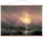 Poster In Posterhanger - The Ninth Wave (De Negende Golf) - 50x70 cm - Kader Hout - Ophangsysteem - Ivan Aivazovsky