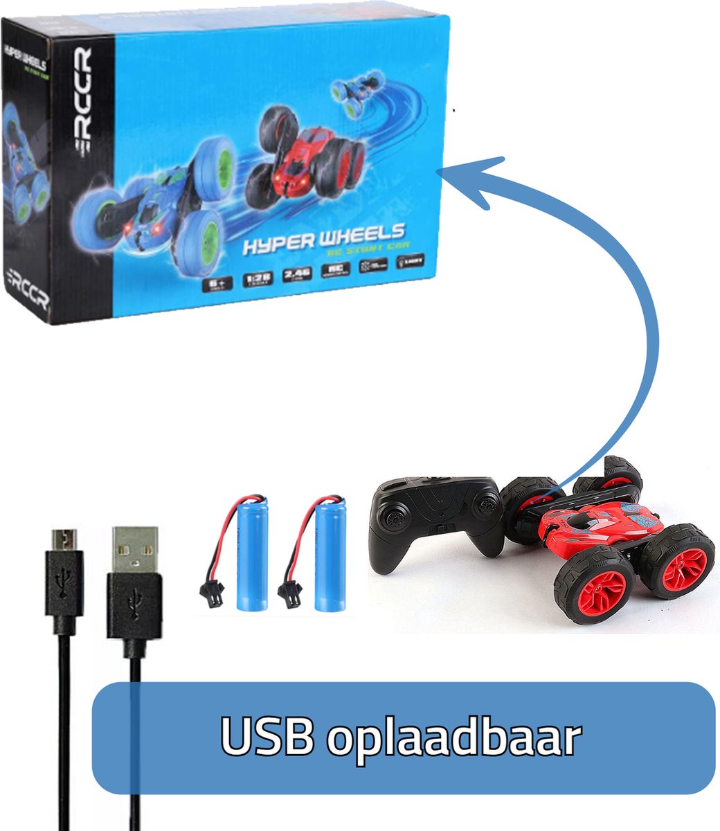 HyperWheels - Bestuurbare Auto voor Jongens - Speelgoed Stuntauto voor Binnen of Buiten - Rood met Zwart - incl. 2 accu's — afbeelding 6