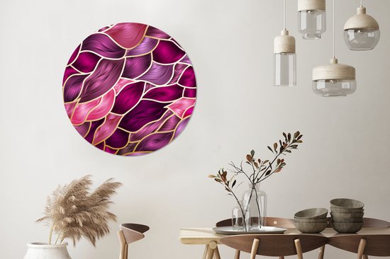 Abstrait avec autocollant de papier peint cercle mural violet et or - 100x100 cm - peinture ronde - cercle de papier peint - cercle mural - cercle vivant - autocollant et découpe ronde