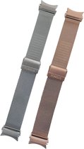 Smartwatch bandjes - 2 pack - Geschikt voor Samsung Galaxy Watch 4 Classic - Horlogebandje - RVS metaal - Fungus - Milanese Mesh - Rosegoud Zilver