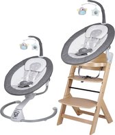 Babygo Homey Set Grey/Nature Babyschommel en Kinderstoel, met melodietjes en speelboog, Grijs Natuur 19021