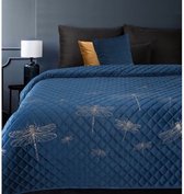 Lucy’s Living luxe LORET Beddensprei blauw - 170x210 cm – bedsprei 2 persoons - beige – beddengoed – slaapkamer – spreien