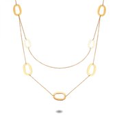 Twice As Nice Halsketting in goudkleurig edelstaal, dubbele lange ketting, open ovalen 80 cm+5 cm