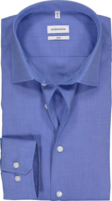 Seidensticker slim fit overhemd - lichtblauw fil a fil - Strijkvrij - Boordmaat: 40
