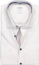 OLYMP Luxor comfort fit overhemd - korte mouw - wit (contrast) - Strijkvrij - Boordmaat: 44