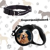 Rollijn Hondenriem met FOTO + Honden halsband met NAAM maat S - Leiband voor Honden - 5m - Hondenlijn