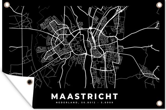 Tuinposter 120x80 cm - Tuindecoratie Kaart - Maastricht - Zwart - Poster voor in de tuin - Buiten decoratie - Schutting tuinschilderij - Tuindoek muurdecoratie - Wanddecoratie balkondoek