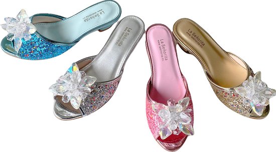 Elsa Prinsessen slipper schoenen zilver glitter met hakje maat 30 -  binnenmaat 19,5 cm... | bol.com