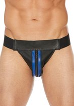 Striped Front With Zip Jock - Leather - Black/Blue - S/M - Maat S/M