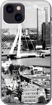 Geschikt voor iPhone 13 mini hoesje - Rotterdam - Skyline - Zwart - Wit - Siliconen Telefoonhoesje