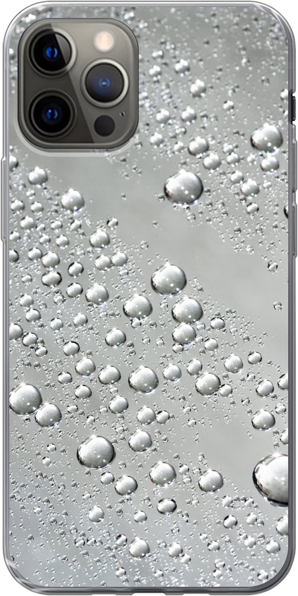Telefoonhoesje Geschikt voor iPhone 12 Pro hoesje - Metaal - Water - Grijs - Siliconen Telefoonhoesje Telefoonhoesje