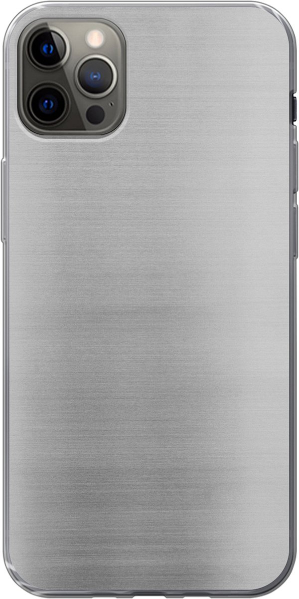 Telefoonhoesje Geschikt voor iPhone 13 Pro Max hoesje - Metaal print - Zilver - Lijn - Grijs - Structuur - Siliconen Telefoonhoesje Telefoonhoesje