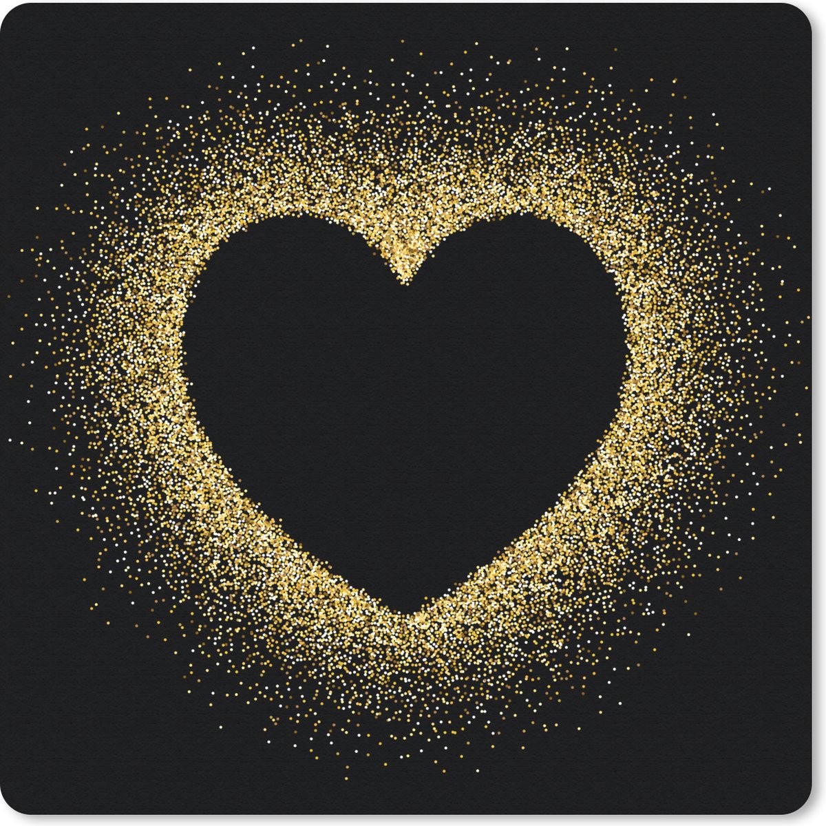 Muismat 30x30 cm - Mousepad Gouden hart op een zwarte achtergrond - Muismatten