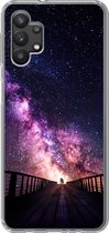 Geschikt voor Samsung Galaxy A32 5G hoesje - Heelal - Sterrenstelsel - Paars - Jongens - Meisjes - Kinderen - Siliconen Telefoonhoesje