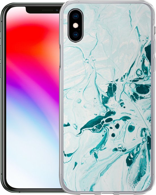 Coque pour iPhone Xs - Imprimé marbré - Peinture à l'huile - Blauw - Coque en Siliconen téléphone -