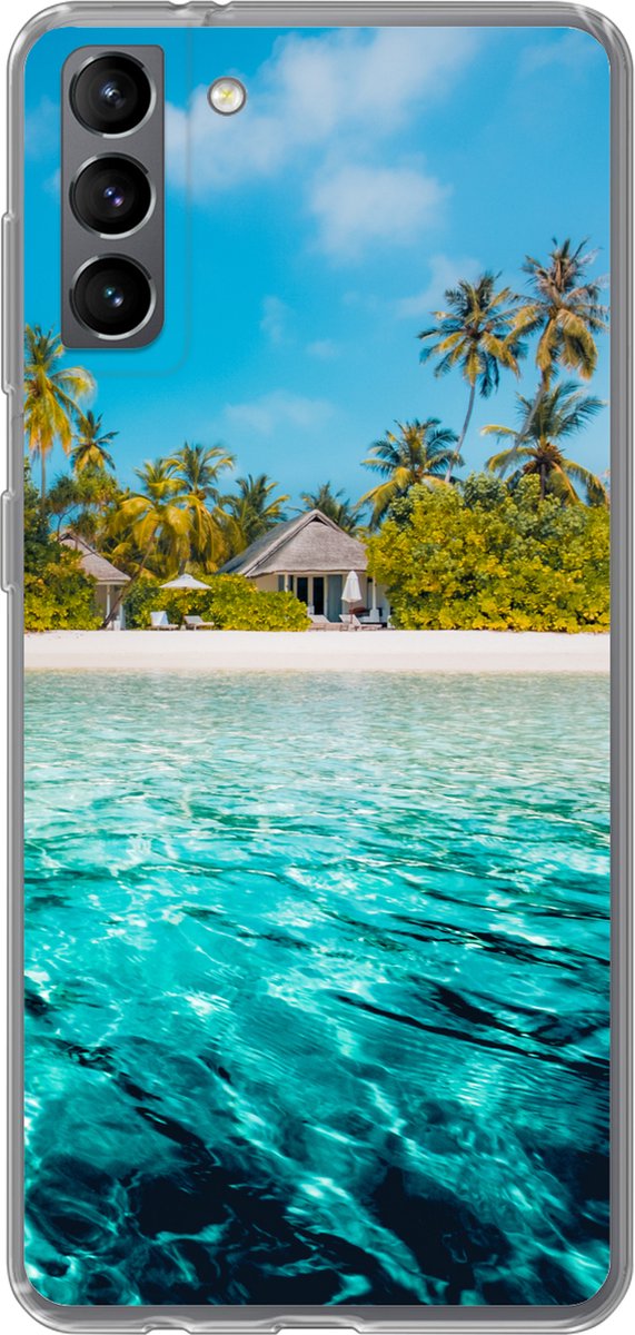 Telefoonhoesje Geschikt voor Samsung Galaxy S21 Plus hoesje - Strand - Palmbomen - Zee - Siliconen Telefoonhoesje Telefoonhoesje