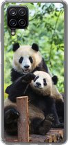 Geschikt voor Samsung Galaxy A12 hoesje - Panda - Brug - Natuur - Siliconen Telefoonhoesje