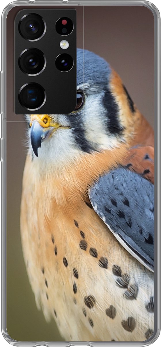 Telefoonhoesje Geschikt voor Samsung Galaxy S21 Ultra hoesje - Vogel - Macro - Blauw - Siliconen Telefoonhoesje Telefoonhoesje