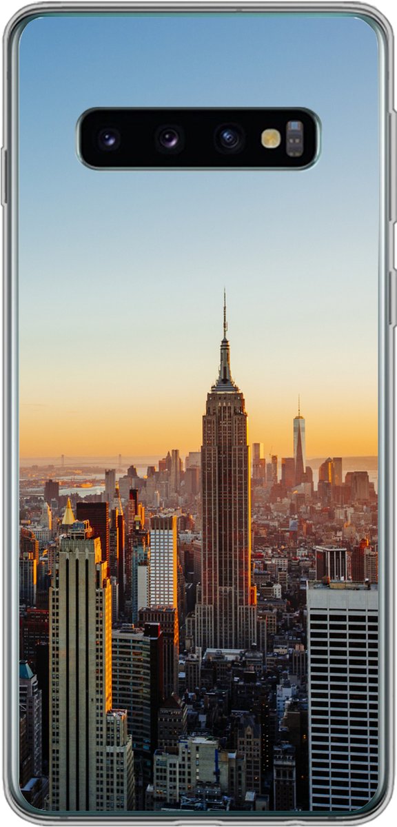 Telefoonhoesje Geschikt voor Samsung Galaxy S10 hoesje - New York - Skyline - Zonsondergang - Siliconen Telefoonhoesje Telefoonhoesje