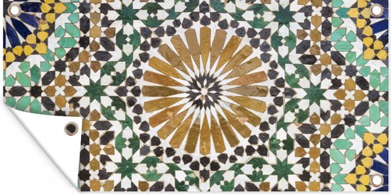 Tuinposter Een close up van een Marokkaanse mozaïek - 80x40 cm - Wanddecoratie Buiten - Tuinposter - Tuindoek - Schuttingposter - Tuinschilderij