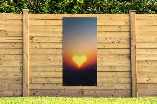 Affiche clôture Coeur - Horizon - Coucher de soleil - 100x200 cm - Toile de jardin