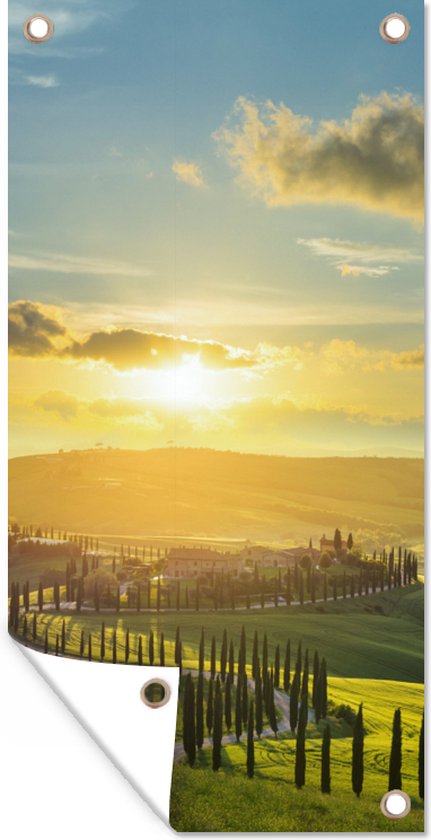 Wanddecoratie buiten Toscane - Zon - Italië - 80x160 cm - Tuindoek - Buitenposter