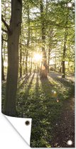 Wanddecoratie buiten Bos - Boom - Zon - 80x160 cm - Tuindoek - Buitenposter