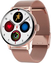 Belesy® NUMBER 2 - Smartwatch Heren – Smartwatch Dames - Horloge – Stappenteller – Calorieën - Hartslag – Sporten - Splitscreen - Kleurenscherm - Full Touch - Bluetooth Bellen – Staal – Milanees - Goud - Moederdag