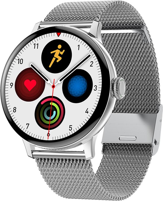Belesy® NUMBER 2 - Smartwatch Heren – Smartwatch Dames - Horloge – Stappenteller – Calorieën - Hartslag – Sporten - Splitscreen - Kleurenscherm - Full Touch - Bluetooth Bellen – Staal – Milanees - Zilver - Moederdag