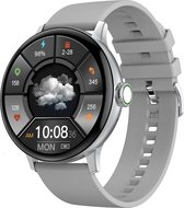 Belesy® NUMBER 2 - Smartwatch Heren – Smartwatch Dames - Horloge – Stappenteller – Calorieën - Hartslag – Sporten - Splitscreen - Kleurenscherm - Full Touch - Bluetooth Bellen – Zilver – Siliconen - Grijs - Moederdag