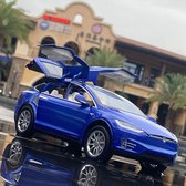 Tesla Model X Blauw - Metalen Autospeelgoed - Geluid en Licht - Trek Speelgoedauto - 1:32