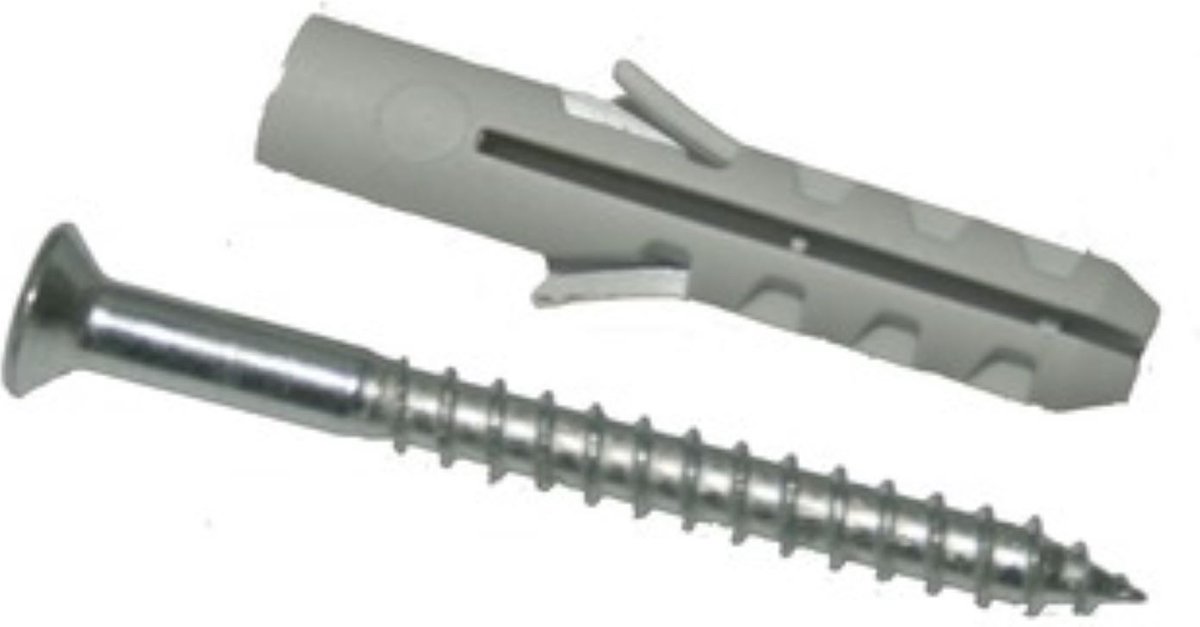 Spaanplaatschroeven & pluggen, schroef 4,5 x 40mm & plug 6 x 30mm inhoud 8 stuks. homefix.