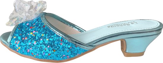 Prinsessen slipper schoenen blauw glitter met hakje maat 27 - binnenmaat 17,5 cm - bij Elsa jurk - verkleedschoenen - pumps- hakken schoenen -