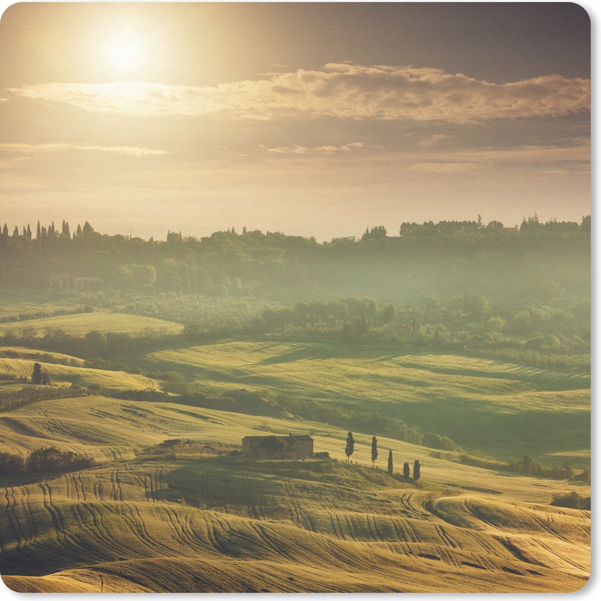 Muismat 30x30 cm - Mousepad Toscane - Landschap - Zon - Muismatten