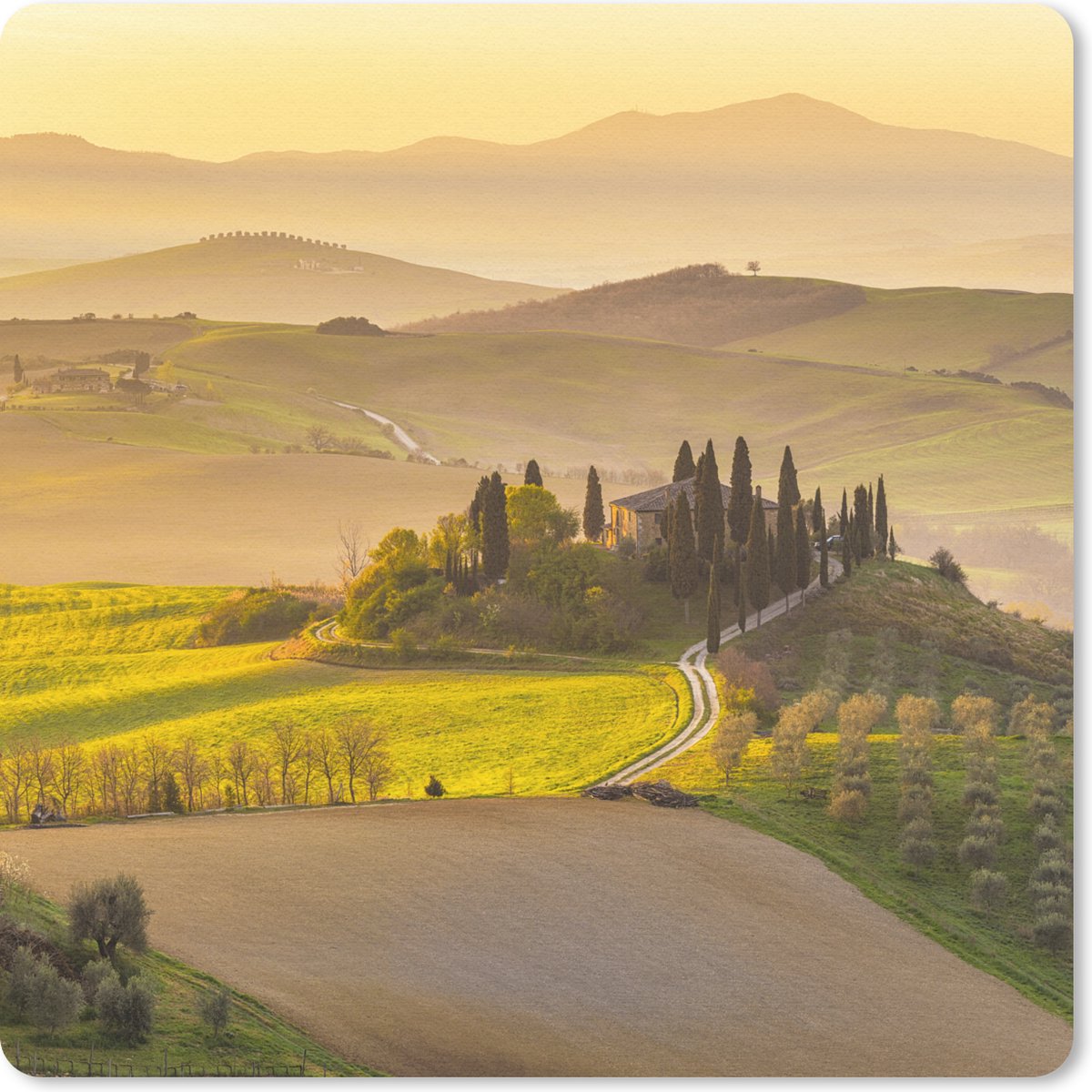Muismat 20x20 cm - Mousepad Toscane - Heuvels - Landschap - Muismatten