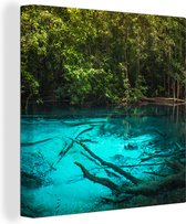 Canvas Schilderij Helderblauw meer in de jungle - 90x90 cm - Wanddecoratie