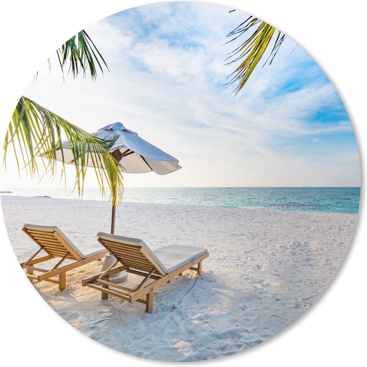 Muismat rond 30x30 cm - Mousepad Strandstoel - Parasol - Zonsondergang - Ronde muismatten