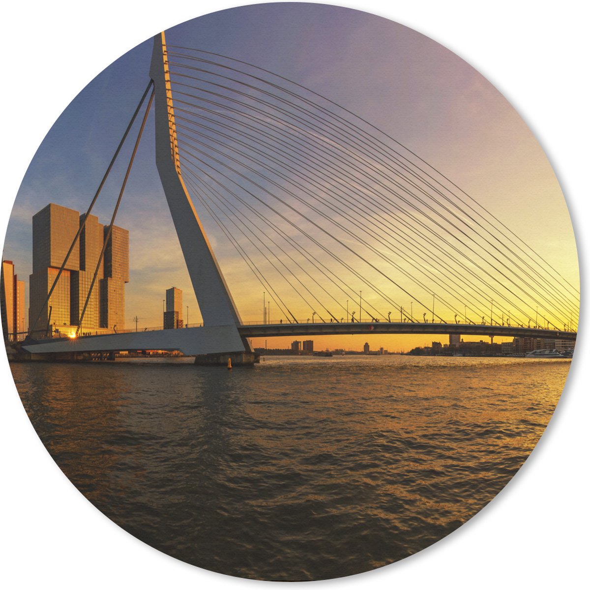 Muismat rond 50x50 cm - Mousepad Rotterdam - Zonsondergang - Erasmus - Ronde muismatten
