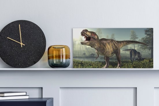 Toile Peinture Dino - Herbe - Dessin - 40x20 cm - Décoration murale