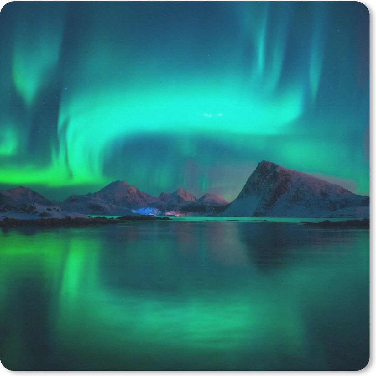 Muismat 20x20 cm - Mousepad Noorderlicht - Berg - Noorwegen - Muismatten
