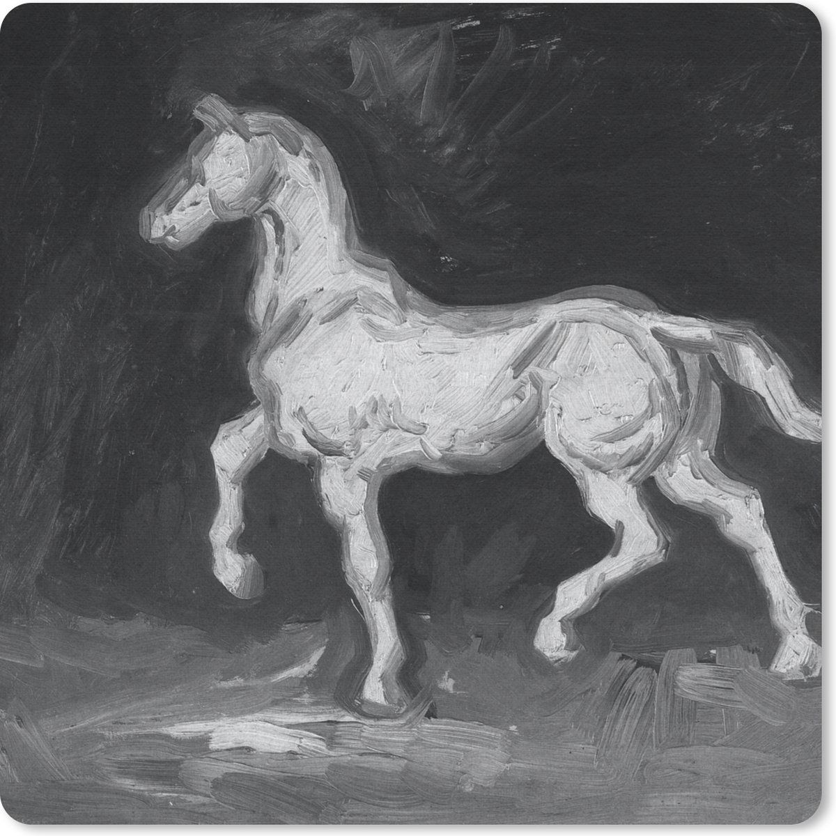 Muismat 20x20 cm - Mousepad Paard - Vincent van Gogh - Zwart - Wit - Muismatten