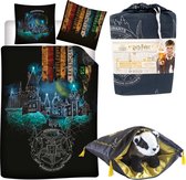 Harry Potter Dekbedovertrek- Polyester- 1persoons- 140x200- Dekbed Banners Hogwarts school, incl. Zweinstein school Huffle Puff Sierkussen