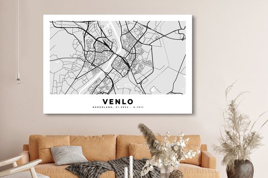 Tableau Peinture sur Toile Carte - Venlo - Nederland - 180x120 cm - Décoration murale XXL