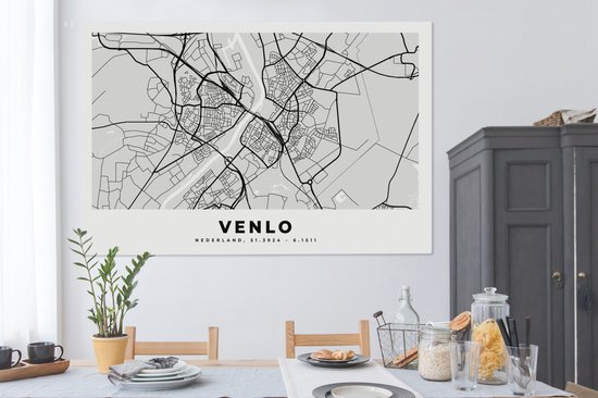 Tableau Peinture sur Toile Carte - Venlo - Nederland - 180x120 cm - Décoration murale XXL