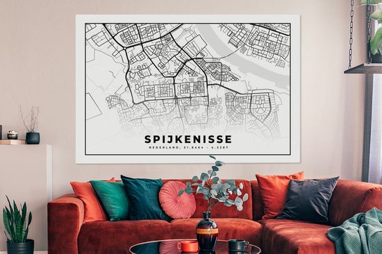 Tableau sur toile Carte - Spijkenisse - Nederland - 180x120 cm - Décoration murale XXL